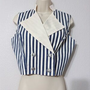 Banjo Western Navy and White Striped Vest w Double Breasted Silver Star Buttons